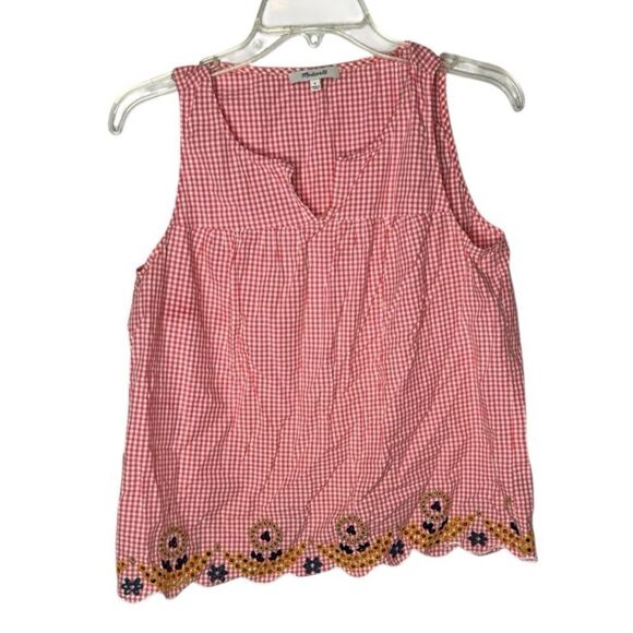 Madewell Pink Gingham Tank Top with Floral Embroidery. Size Small. - Picture 4 of 12